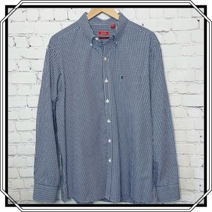 Izod Blue Gingham Dress Shirt Slim Fit Size Extra Large